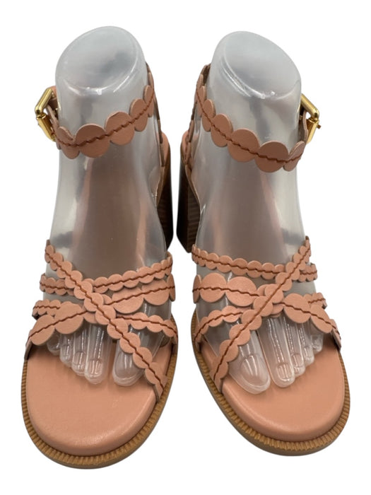 See By Chloe Shoe Size 39.5 Nude Pink & Brown Leather Stacked Wood Heel Sandals Nude Pink & Brown / 39.5