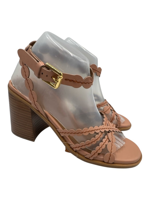 See By Chloe Shoe Size 39.5 Nude Pink & Brown Leather Stacked Wood Heel Sandals Nude Pink & Brown / 39.5