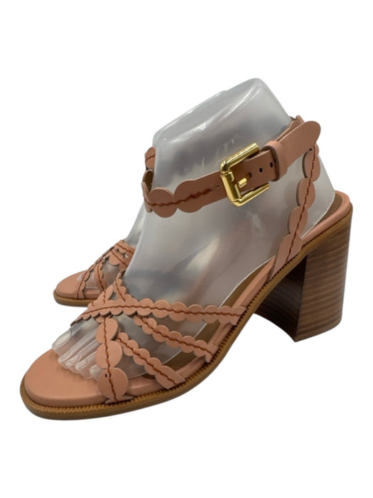 See By Chloe Shoe Size 39.5 Nude Pink & Brown Leather Stacked Wood Heel Sandals Nude Pink & Brown / 39.5