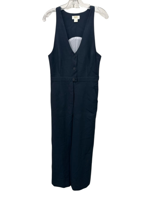 Maeve Size 10 Black Blue Polyester Blend Sleeveless 1/2 Button Wide Leg Jumpsuit Black Blue / 10