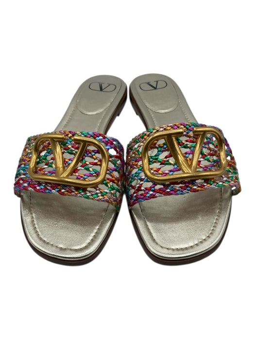 Valentino Garavani Shoe Size 41 Gold & Multi Leather Logo Braided Sandals Gold & Multi / 41