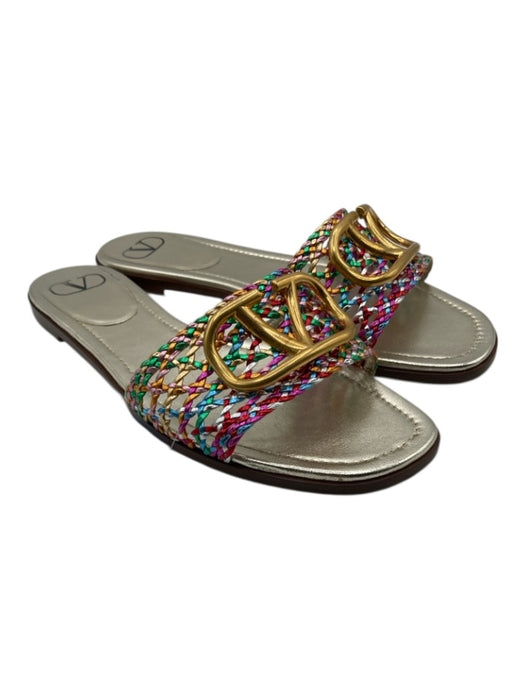 Valentino Garavani Shoe Size 41 Gold & Multi Leather Logo Braided Sandals Gold & Multi / 41