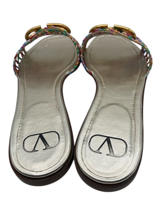 Valentino Garavani Shoe Size 41 Gold & Multi Leather Logo Braided Sandals Gold & Multi / 41