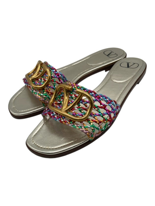 Valentino Garavani Shoe Size 41 Gold & Multi Leather Logo Braided Sandals Gold & Multi / 41