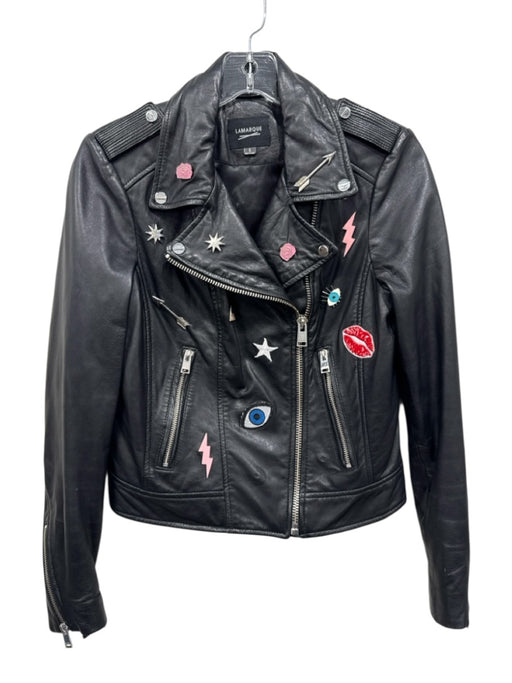 Lamarque Size S Black & Multi Leather Pins Moto Silver hardware Jacket Black & Multi / S