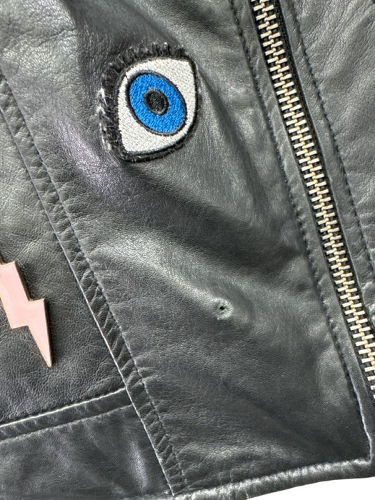 Lamarque Size S Black & Multi Leather Pins Moto Silver hardware Jacket Black & Multi / S