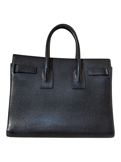 Saint Laurent Black Leather Pebbled Double Top Handle Bag Black