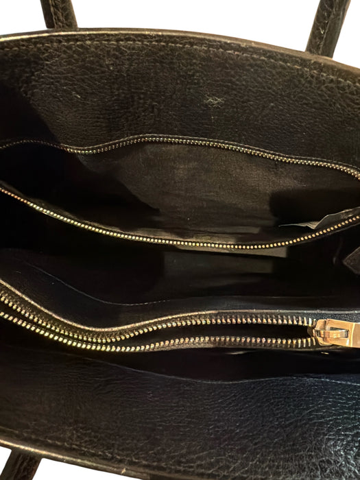 Saint Laurent Black Leather Pebbled Double Top Handle Bag Black