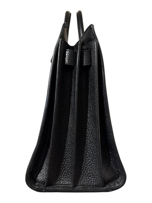 Saint Laurent Black Leather Pebbled Double Top Handle Bag Black