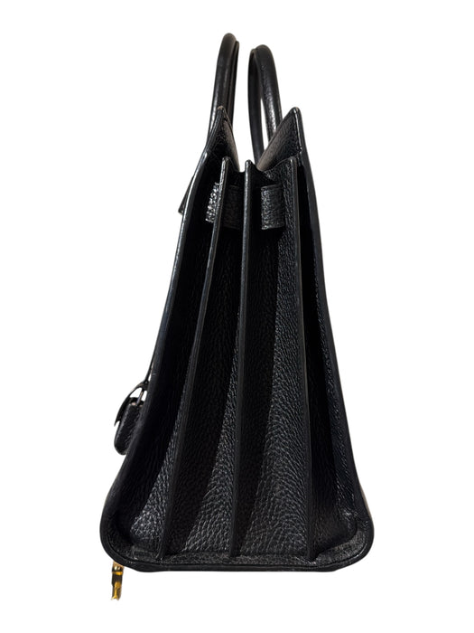 Saint Laurent Black Leather Pebbled Double Top Handle Bag Black