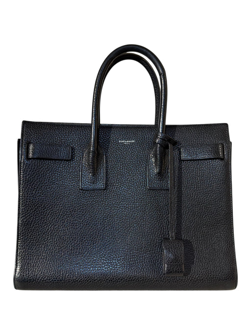 Saint Laurent Black Leather Pebbled Double Top Handle Bag Black