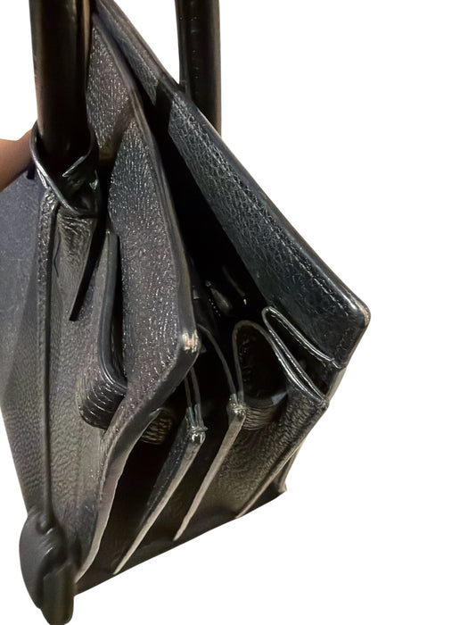 Saint Laurent Black Leather Pebbled Double Top Handle Bag Black