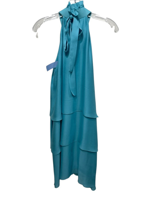 Redux Charles Chang Lima Size 10 Turquoise Blue Silk Embellished Ruffle Dress Turquoise Blue / 10