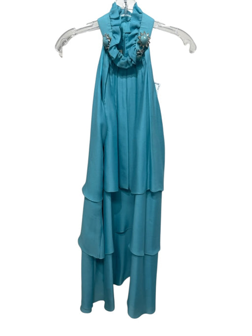 Redux Charles Chang Lima Size 10 Turquoise Blue Silk Embellished Ruffle Dress Turquoise Blue / 10