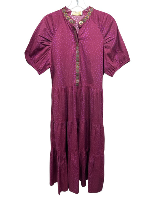 Sheridan French Size S Berry Red Cotton & Lycra Polka Dots Metallic Detail Dress Berry Red / S
