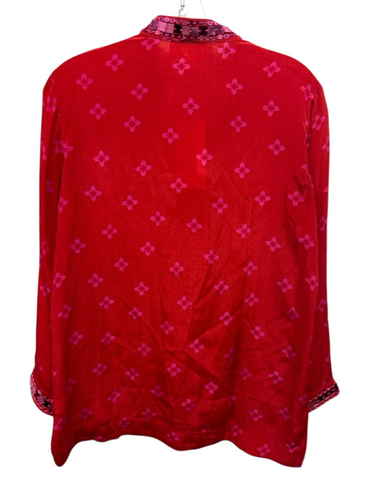 Sheridan French Size S Red & Pink Viscose floral print Long Sleeve V Neck Top Red & Pink / S