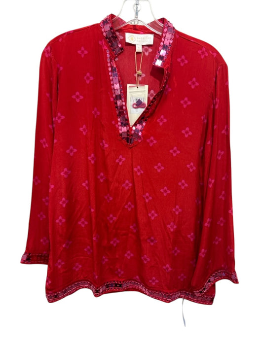 Sheridan French Size S Red & Pink Viscose floral print Long Sleeve V Neck Top Red & Pink / S