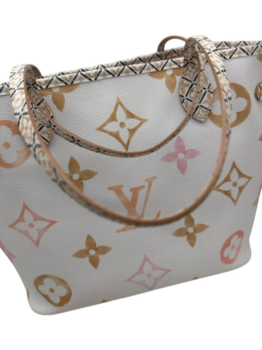 Louis Vuitton White, Pink, Peach Coated Canvas Monogram floral lining Bag White, Pink, Peach / MM