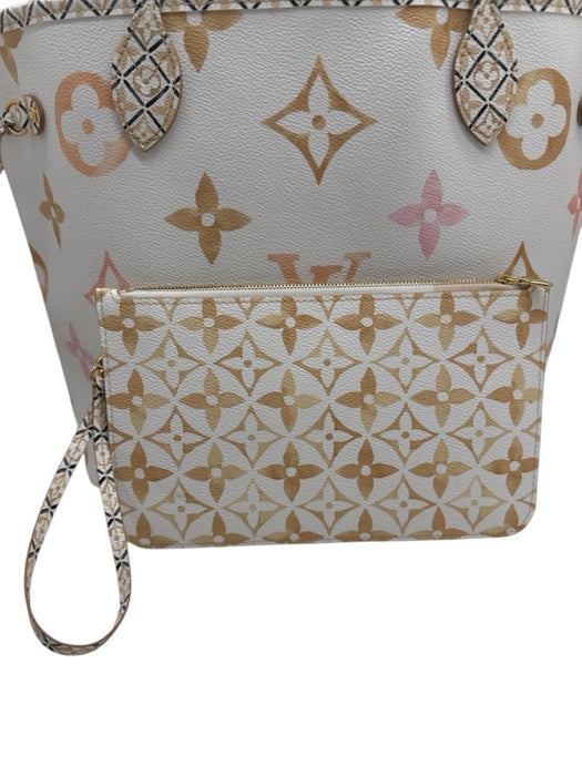 Louis Vuitton White, Pink, Peach Coated Canvas Monogram floral lining Bag White, Pink, Peach / MM