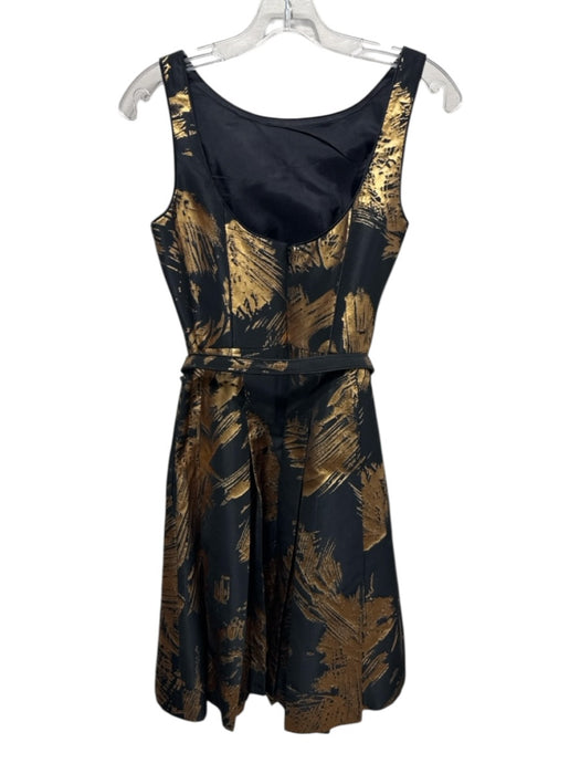 Theia Size S / 6 Black & Gold Polyester & Silk Abstract Print Metallic Dress Black & Gold / S / 6