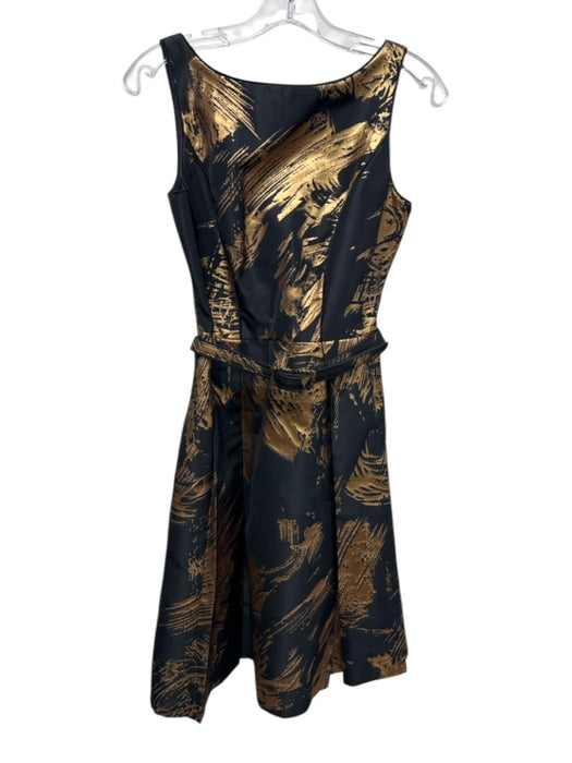 Theia Size S / 6 Black & Gold Polyester & Silk Abstract Print Metallic Dress Black & Gold / S / 6