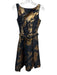Theia Size S / 6 Black & Gold Polyester & Silk Abstract Print Metallic Dress Black & Gold / S / 6