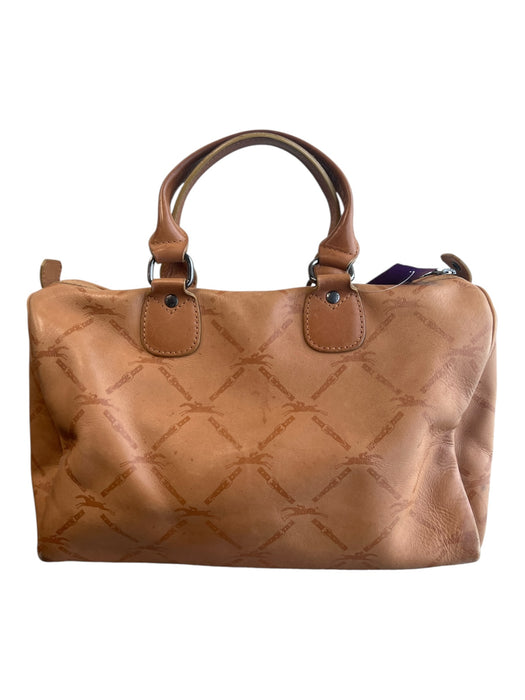 Longchamp Brown Leather Silver Hardware Monogram Zip Close Duffle Bag Brown / M