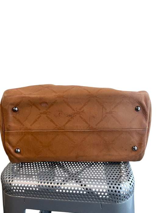 Longchamp Brown Leather Silver Hardware Monogram Zip Close Duffle Bag Brown / M