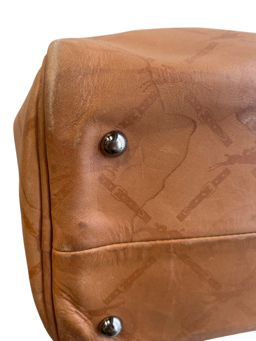 Longchamp Brown Leather Silver Hardware Monogram Zip Close Duffle Bag Brown / M