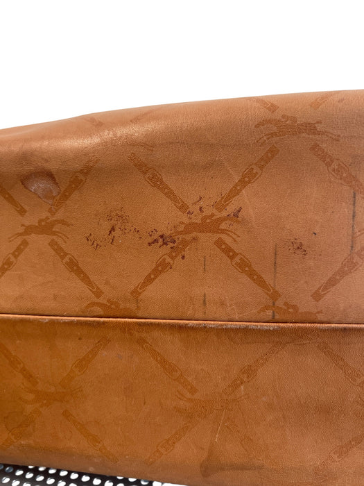Longchamp Brown Leather Silver Hardware Monogram Zip Close Duffle Bag Brown / M
