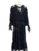 Farm Rio Size S Black Polyester Long Sleeve V Neck Waist tie Ruffle Hem Dress Black / S