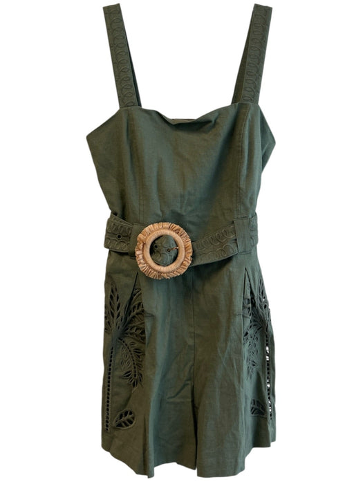 Caroline Constas Size S Army Green Linen Blend Sleeveless Waist Belt Romper Army Green / S