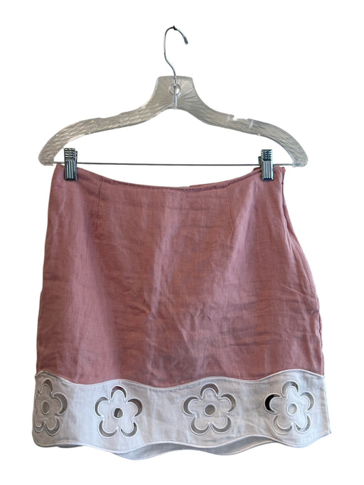 Staud Size M Pink & White Linen Sleeveless Floral Cutout Side Zip Skirt Set Pink & White / M