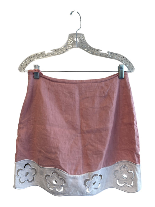 Staud Size M Pink & White Linen Sleeveless Floral Cutout Side Zip Skirt Set Pink & White / M