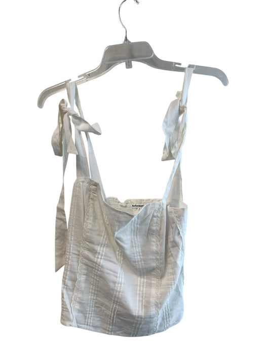 Reformation Size 6 White Cotton Blend Sleeveless Lace Detail Tie Straps Top White / 6