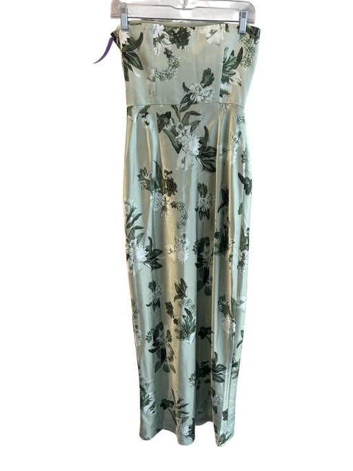 BHLDN Size 6 Green Polyester Strapless Floral Print Maxi Front Slit Dress Green / 6