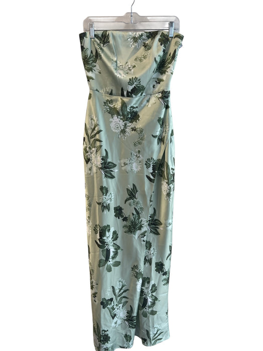 BHLDN Size 6 Green Polyester Strapless Floral Print Maxi Front Slit Dress Green / 6