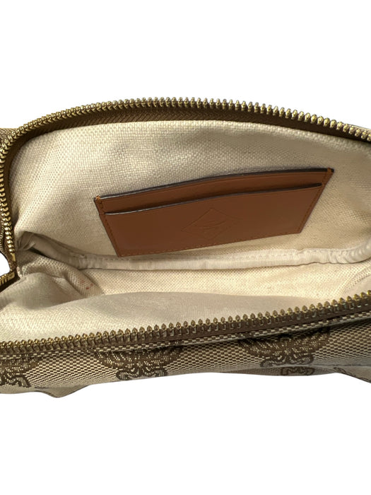 MCM Tan & brown Canvas & Leather Monogram Top Zip Snap Flap Adjustable Band Bag Tan & brown / Small