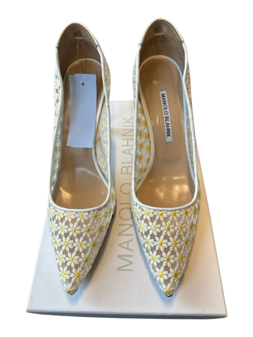 Manolo Blahnik Shoe Size 39 White & yellow Leather Mesh Stiletto Pumps White & yellow / 39