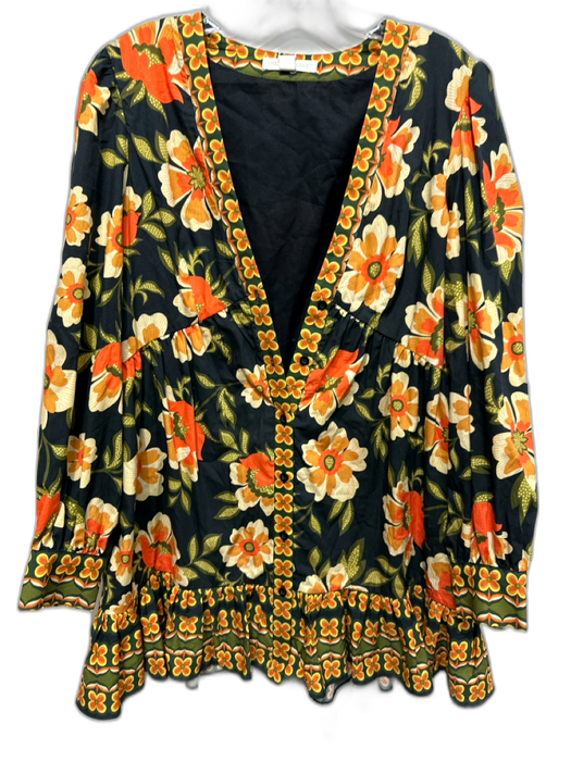 Chelsea & Violet Size M Black, Orange, Multi Cotton Button Up Long Sleeve Dress Black, Orange, Multi / M