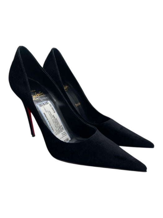 Christian Louboutin Shoe Size 39.5 Black Leather Velvet Pointed Toe Pumps Black / 39.5