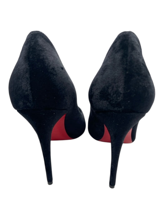 Christian Louboutin Shoe Size 39.5 Black Leather Velvet Pointed Toe Pumps Black / 39.5