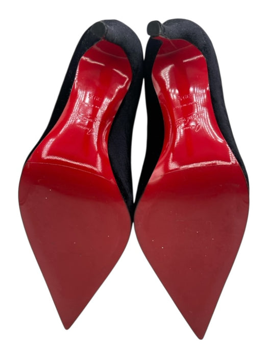Christian Louboutin Shoe Size 39.5 Black Leather Velvet Pointed Toe Pumps Black / 39.5