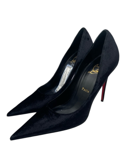Christian Louboutin Shoe Size 39.5 Black Leather Velvet Pointed Toe Pumps Black / 39.5
