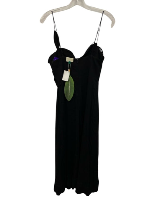 Farm Rio Size S Black Viscose Spaghetti Strap Floral Applique Back Zip Dress Black / S