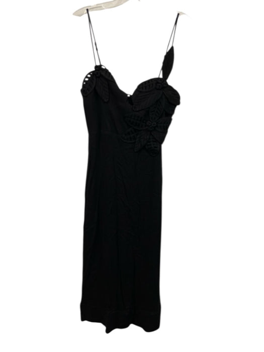 Farm Rio Size S Black Viscose Spaghetti Strap Floral Applique Back Zip Dress Black / S