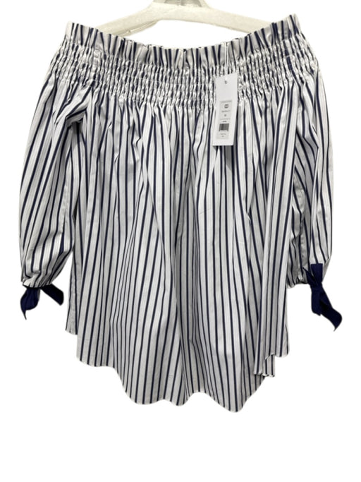 Caroline Constas Size XS White & Navy Blue Cotton Striped Off Shoulder Top White & Navy Blue / XS