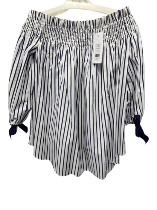 Caroline Constas Size XS White & Navy Blue Cotton Striped Off Shoulder Top White & Navy Blue / XS