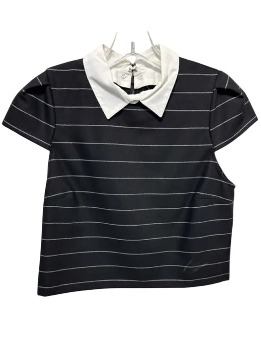 Alice + Olivia Size S Black & White Polyester Blend Striped Cap Sleeve Crop Top Black & White / S