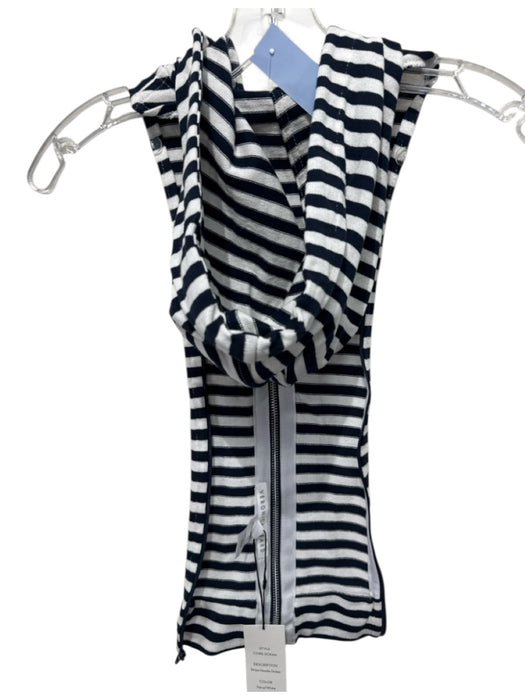 Veronica Beard White & Navy Blue Cotton Zip Front Striped Hoodie Dickey Other White & Navy Blue
